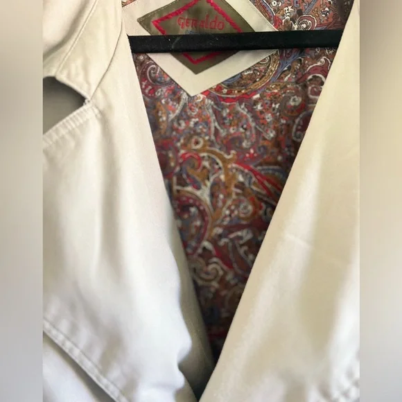 VTG. Geraldo Beige & Navy Double-Breasted Trench Coat Fennel Neck Unisex - Picture 6 of 11
